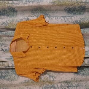 Jolt size small Blouse mustard yellow with small polka dots button up front